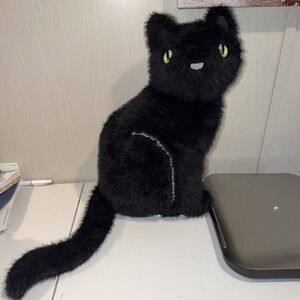 Cynthia Rowley‎ Curious BLACK CAT Faux Fur Pillow Stuffed Green Eyes